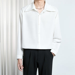 Korean Style Men’s Loose Trendy Shirt – High-End Draping Non-Ironing Polyester Top for Teenagers