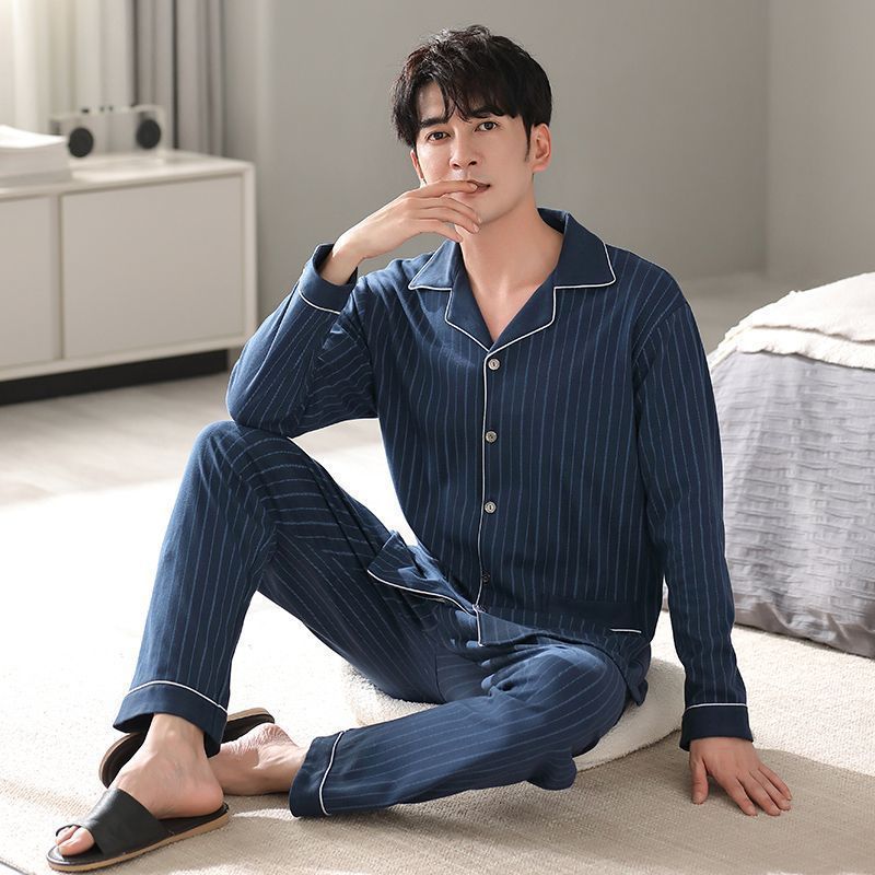 Men’s Cotton Long-Sleeve Pajama Set – Loose Trousers & Top | Comfortable Autumn and Winter Homewear for Men