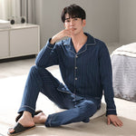 Men’s Cotton Long-Sleeve Pajama Set – Loose Trousers & Top | Comfortable Autumn and Winter Homewear for Men