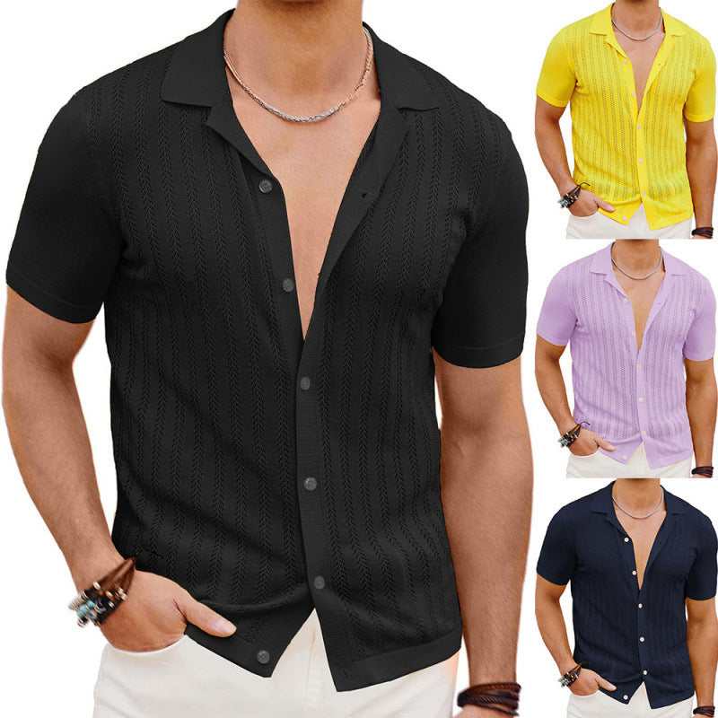 Summer Cool Hollow Men’s Shirt | Lightweight Breathable Short Sleeve Cardigan Top