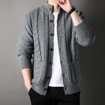 Men's Jacquard Cardigan Sweater – Single-Breasted Slim-Fit Pullover with Pockets for Youth