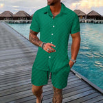 Men’s Casual Chemical Fiber Shirt Suit – Short Sleeve Shirt & Shorts Set | Lightweight Daily Summer Outfit