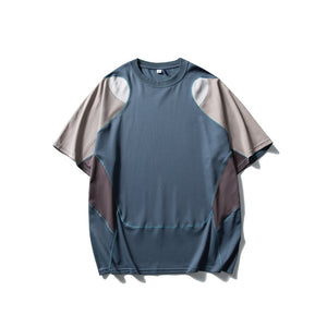 Men's Patchwork Contrast Color Sports T-shirt | Loose Fit Cotton Blend Summer Top
