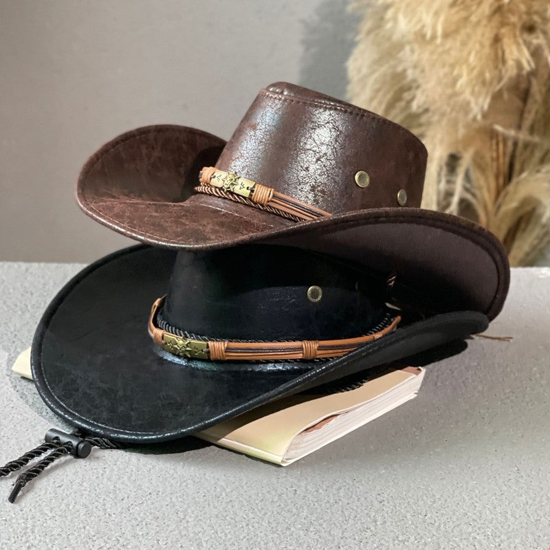Leather Retro Western Fedora Hat – Ethnic Style Denim Hat for Men & Women | Sunshade, Breathable, Summer Hat