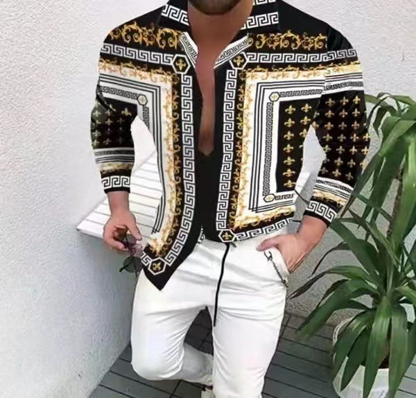 Men’s Casual Long Sleeve Floral Shirt – Lightweight Printed Cardigan Style Lapel Top for Daily Wear