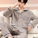 Men’s Coral Fleece Cardigan Pajamas – Long Sleeve Homewear Set, Warm and Comfortable for Winter and All Seasons