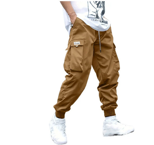 Men’s Multi-Pocket Cargo Pants – Casual Hip-Hop Drawstring Trousers for Outdoor, Streetwear, and Sports