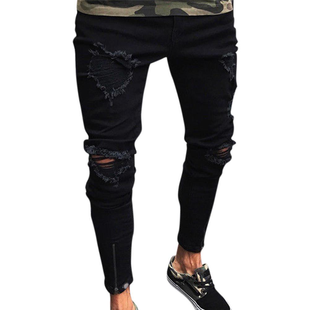 Men’s Pencil Jeans – Low Waist, High Elasticity Trousers with Distressed Look for Casual and Leisure Wear