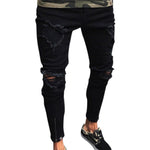 Men’s Pencil Jeans – Low Waist, High Elasticity Trousers with Distressed Look for Casual and Leisure Wear