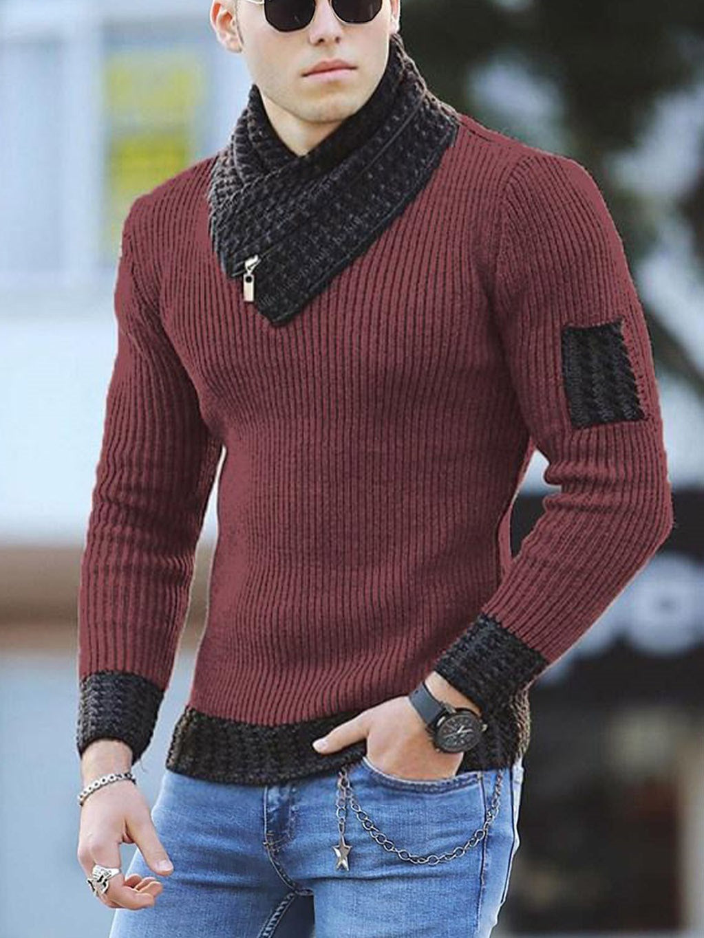 Men’s Slim Knit Pullover Sweater – Long Sleeve High Collar Casual British Style Sweater