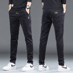 Denim Stretch Casual Men's Cropped Trousers Thin Lightweight Polyester Mid Waist Elastic Pants