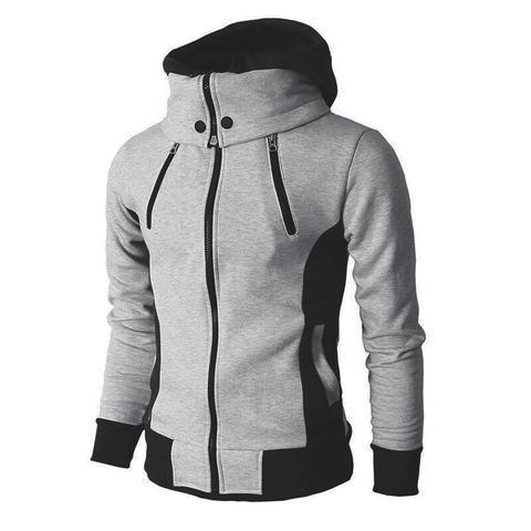 Men's Zip UP Hooded Jacket | Fake Two Piece Sports Cardigan | Casual Slim Fleece Sweatshirt Jacket