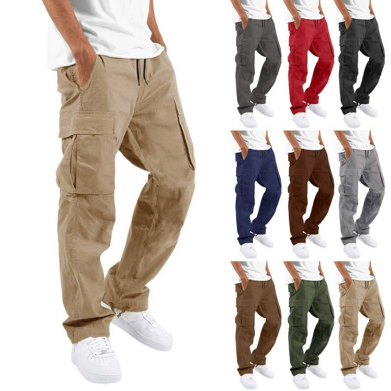 Trade Drawstring Multi-pocket Casual Trousers – Loose Cotton Blend Pants for Men
