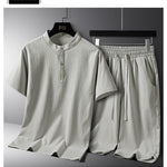 Men’s National Style Cotton Linen Two-Piece Set – Casual Summer Short Sleeve Shirt & Shorts for Daily Comfort
