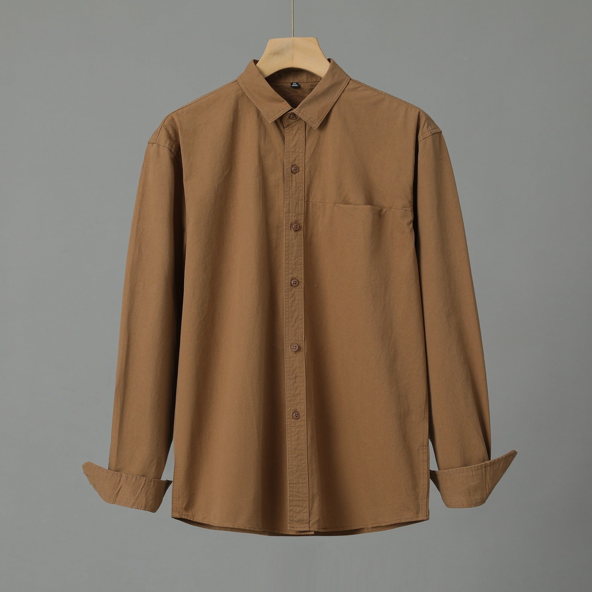 Casual Solid Color Cotton Long Sleeve Shirt for Men – Soft Comfortable Cardigan Style Daily Wear