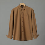 Casual Solid Color Cotton Long Sleeve Shirt for Men – Soft Comfortable Cardigan Style Daily Wear