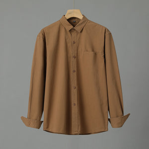 Casual Solid Color Cotton Long Sleeve Shirt for Men – Soft Comfortable Cardigan Style Daily Wear