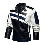 Men’s Leather Motorcycle Jacket – Stand Collar Slim Fit Bomber Coat with Zipper and Pockets
