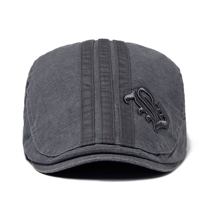 Men’s Letter Beret – Breathable Cotton Sun Hat | Adjustable Flat Top, English Letter Design, Spring Sun Protection
