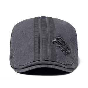 Men’s Letter Beret – Breathable Cotton Sun Hat | Adjustable Flat Top, English Letter Design, Spring Sun Protection