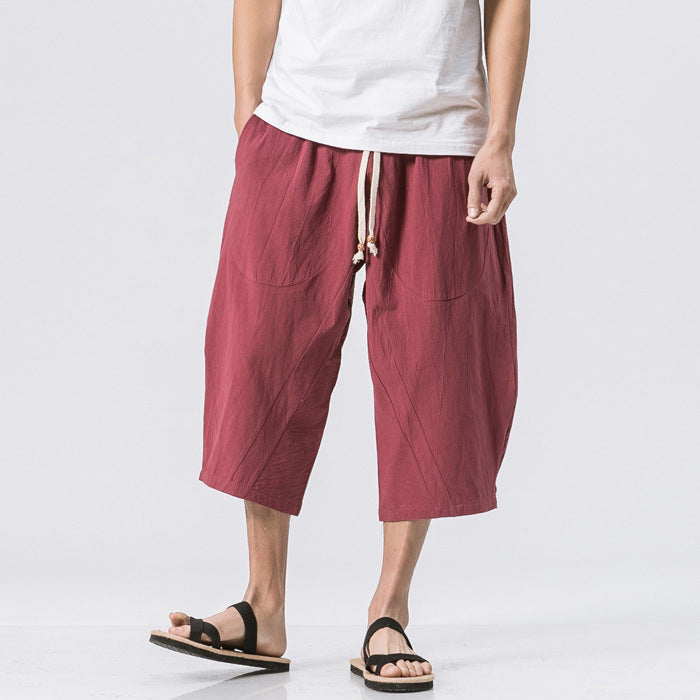 Men’s Chinese Style Cotton Harem Pants – Loose-Fit Casual Baggy Trousers, Drawstring Waist, Summer Streetwear, Sizes M-5XL