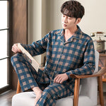Men’s Cotton Long-Sleeve Pajama Set – Loose Trousers & Top | Comfortable Autumn and Winter Homewear for Men
