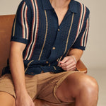 Men’s Hollow-out Knitted Polo Cardigan | Breathable Striped Short Sleeve Casual Shirt