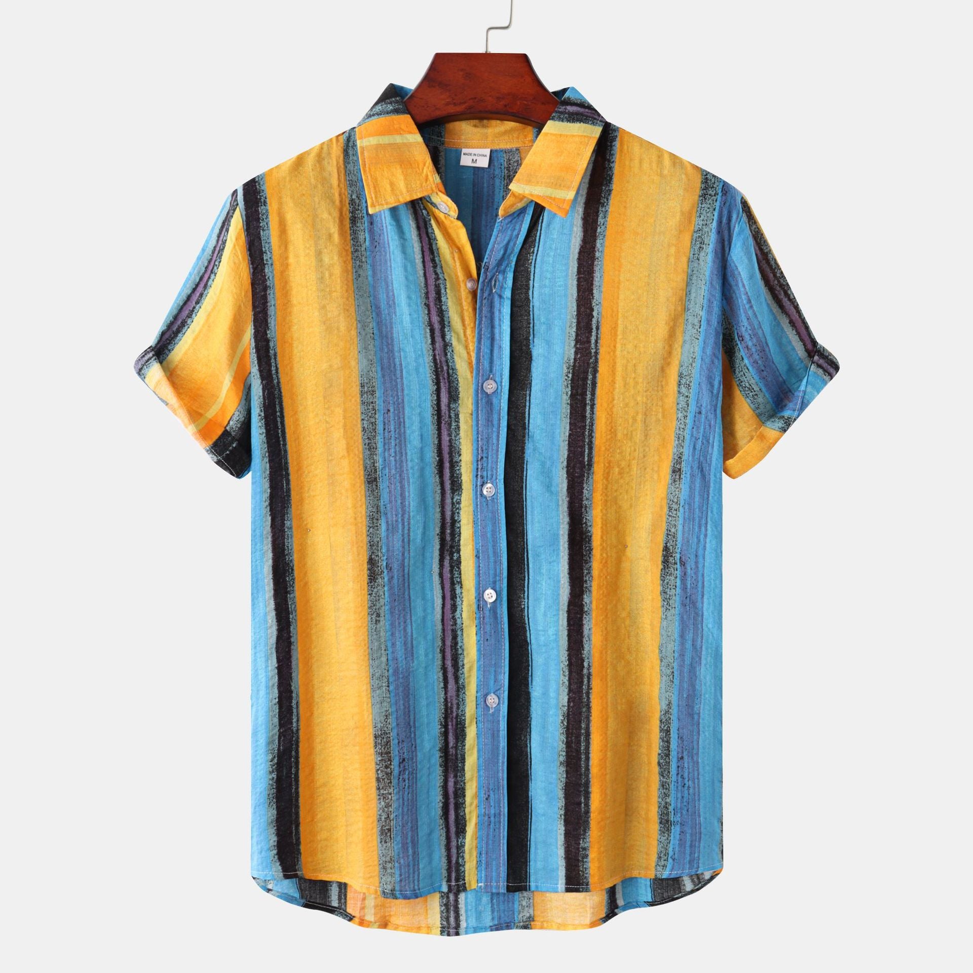 New Men’s Contrast Color Striped Shirt – Cotton Casual Short Sleeve Top for Summer Style