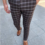 Men’s Business Checked Casual Pants – Slim Fit, Polyester, Middle Waist, Stylish Office and Everyday Trousers