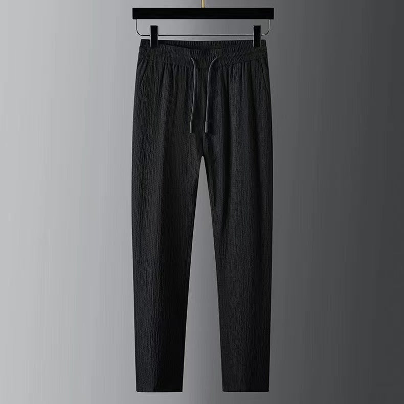 Men’s Casual Light Summer Suit – Striped Seersucker Shirt & Cropped Pants | Stand Collar Cotton Summer Outfit