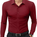 Men’s Full Elastic Long Sleeve Shirt – Simple Solid Color Stretch Cardigan for Daily Wear