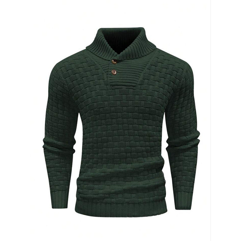 Men’s Slim Turtleneck Sweater – Button Design Pullover, Thick Solid Color Casual Fashion Top