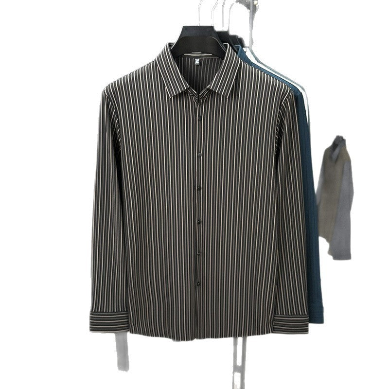 Men’s Spring & Autumn Vertical Striped Shirt – Casual Long Sleeve Cardigan Style for Daily Wear