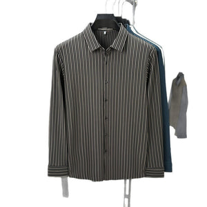 Men’s Spring & Autumn Vertical Striped Shirt – Casual Long Sleeve Cardigan Style for Daily Wear
