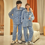 Plush Couple Thermal Zipper Suit – Thick Flannel Homewear Set for Men and Women