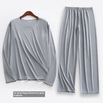 Men’s Ultra-Thin Long Sleeve Pajamas – Cropped Trousers Set for Spring and Summer, Lightweight and Comfortable
