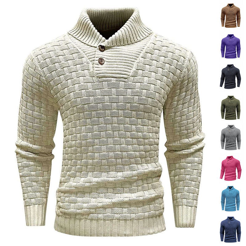 Men’s Slim Turtleneck Sweater – Button Design Pullover, Thick Solid Color Casual Fashion Top