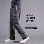 Men's Multi-pocket 100% Cotton Cargo Pants – Plus Size Workwear Trousers for Daily & Outdoor Use