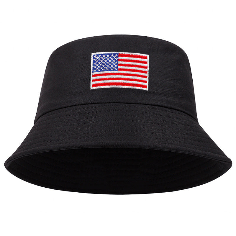 Stars & Stripes Embroidered Fisherman Bucket Hat – Sun-proof, Stylish, Acrylic Fiber, Unisex, Four Seasons Outdoor Hat