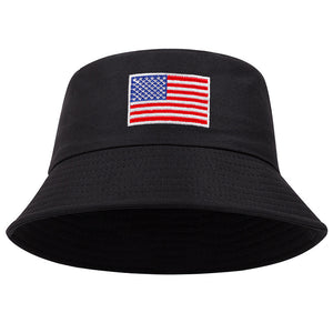 Stars & Stripes Embroidered Fisherman Bucket Hat – Sun-proof, Stylish, Acrylic Fiber, Unisex, Four Seasons Outdoor Hat