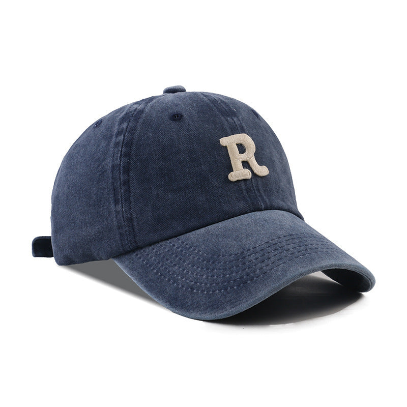 Washed Letter R Baseball Cap – Casual Cotton Patch Sun Hat for Men & Women | Breathable Adjustable Dome Cap