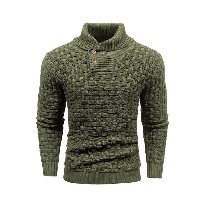 Men’s Slim Turtleneck Sweater – Button Design Pullover, Thick Solid Color Casual Fashion Top