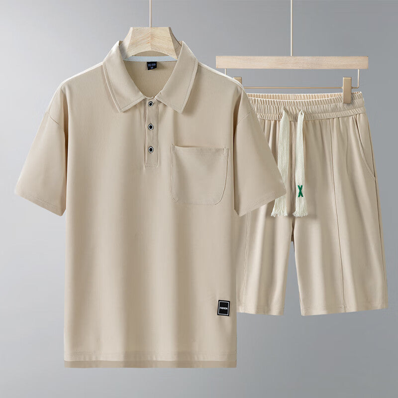 Men’s Sports Suit – Short-Sleeve Lapel T-Shirt & Shorts Two-Piece Set | Lightweight Running and Leisure Outfit