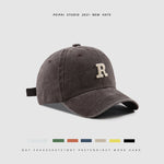 Washed Letter R Baseball Cap – Casual Cotton Patch Sun Hat for Men & Women | Breathable Adjustable Dome Cap