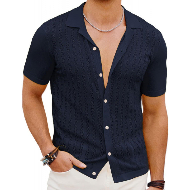 Summer Cool Hollow Men’s Shirt | Lightweight Breathable Short Sleeve Cardigan Top