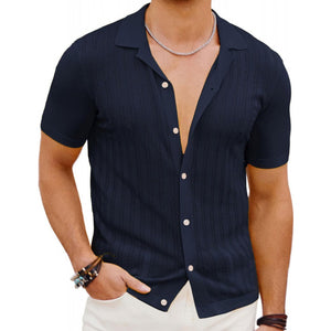 Summer Cool Hollow Men’s Shirt | Lightweight Breathable Short Sleeve Cardigan Top