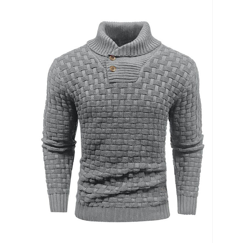 Men’s Slim Turtleneck Sweater – Button Design Pullover, Thick Solid Color Casual Fashion Top