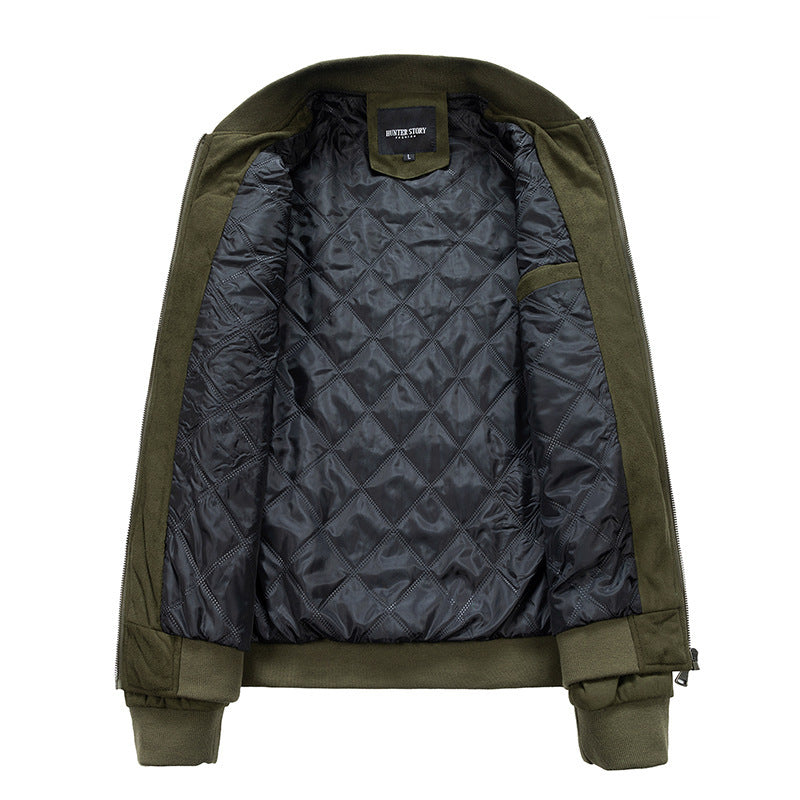 Men’s Suede Stand Collar Jacket – Casual Double Zipper Pocket Coat for Autumn & Daily Wear