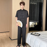 Men’s Summer Ice Silk Pajamas – Short Sleeve Cardigan & Trousers Set, Lightweight Comfortable Sleepwear