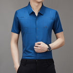 Men’s Seamless Short Sleeve Business Shirt – Lightweight Striped Summer Office Top for Smart Casual Style